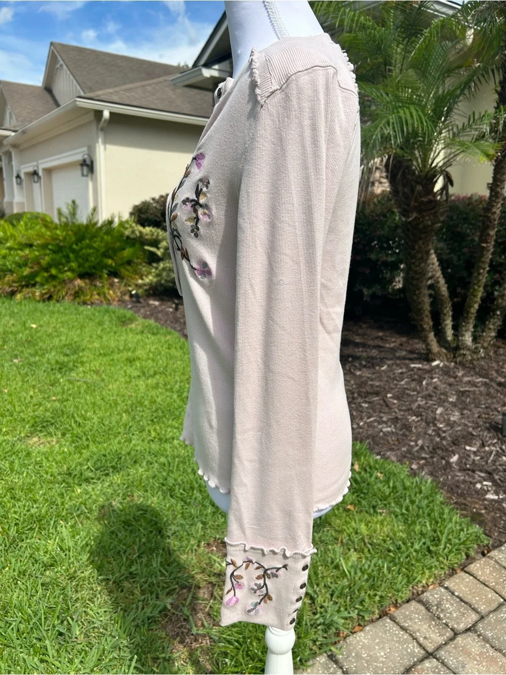 NWT🌷Free People Fleur Embroidered Henley Neck Long Sleeve Top